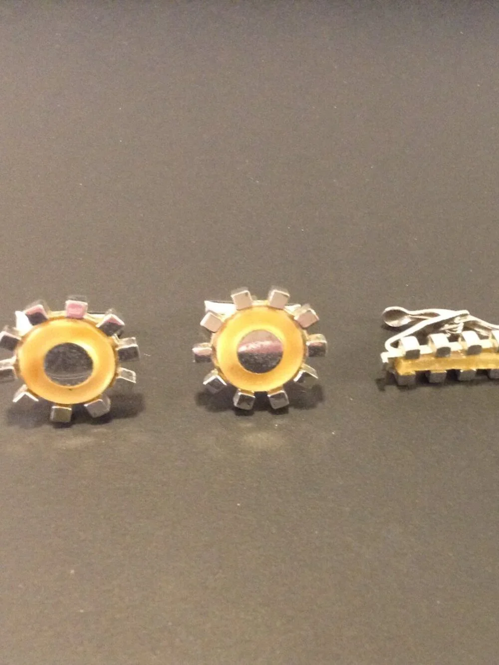 VTG Swank Unique Cuff Links/Tie Tack MCM Cool Avant Garde Atomic Age Sputnik